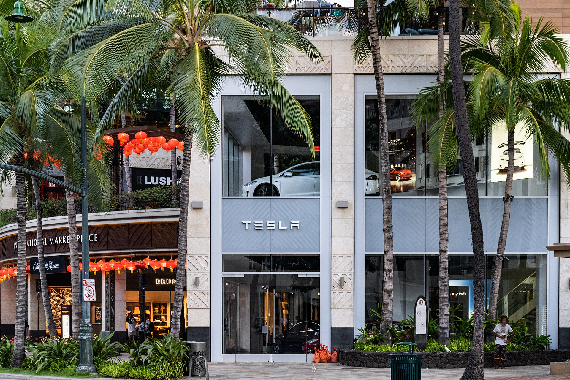 Tesla Motors store in Honolulu, Hawaii, with electric cars on display